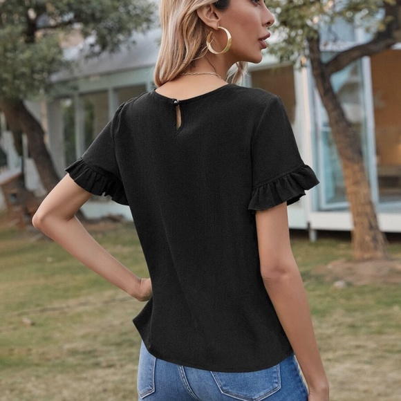 boho ruffle sleeve pleated short sleeve top - Picture 8 of 8